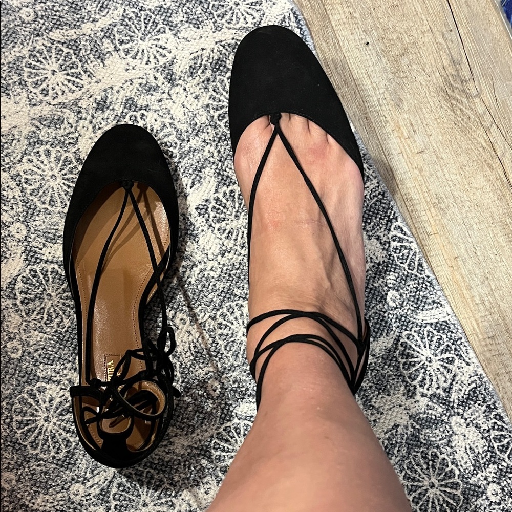 Aquazurra Black Lace-Up Flats